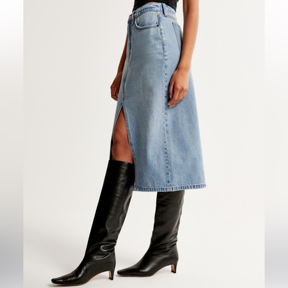 NWT Abercrombie & Fitch Light Blue Denim Midi Skirt - Picture 3 of 7